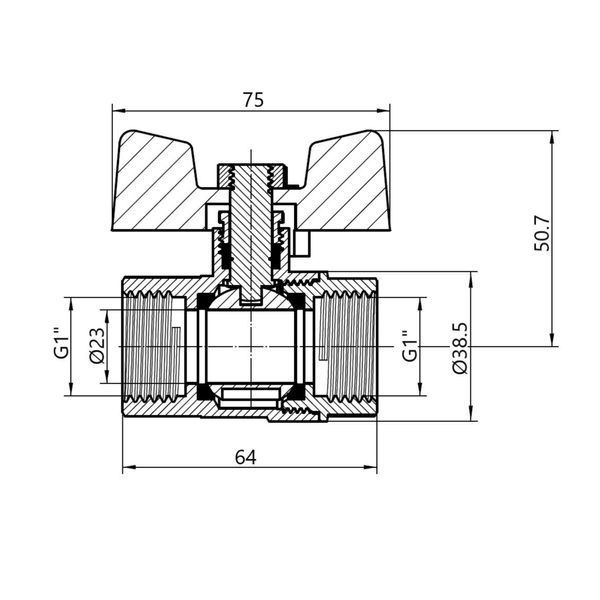 Кран кульовий Thermo Alliance Base 1" ВР для води (метелик) SD602W25 SD00002803 фото