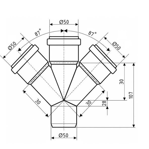 Хрестовина каналізаційна Ostendorf-OSMA HT-System PLUS d50/50/50/50&times;87&deg; SD00057307 фото
