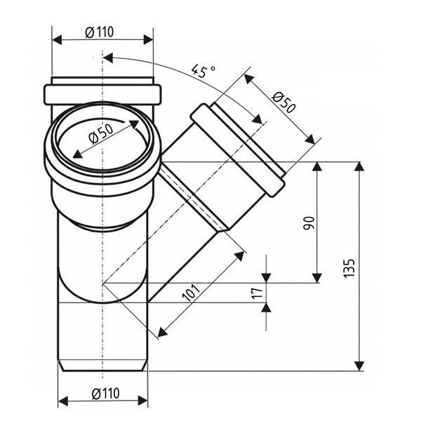 Хрестовина каналізаційна двоплощинна Ostendorf-OSMA HT-System PLUS d110/110/50/50&times;45&deg; SD00057320 фото